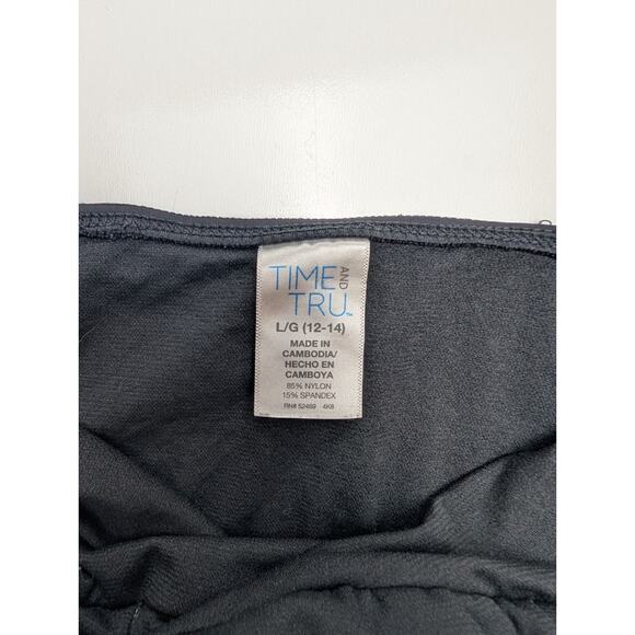 Women's Size Large 12/14 Black Time & Tru One-Piece Swim Suit White Bow - Picture 3 of 5